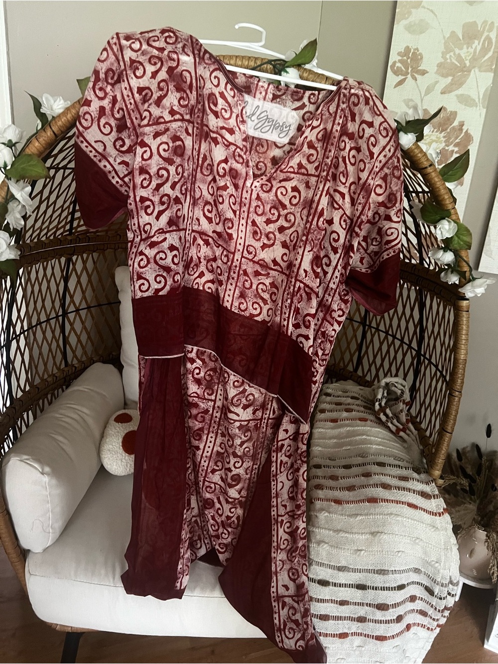 Jaded Gypsy On The Go Tunic Dress O/S Boho Burgundy NWT